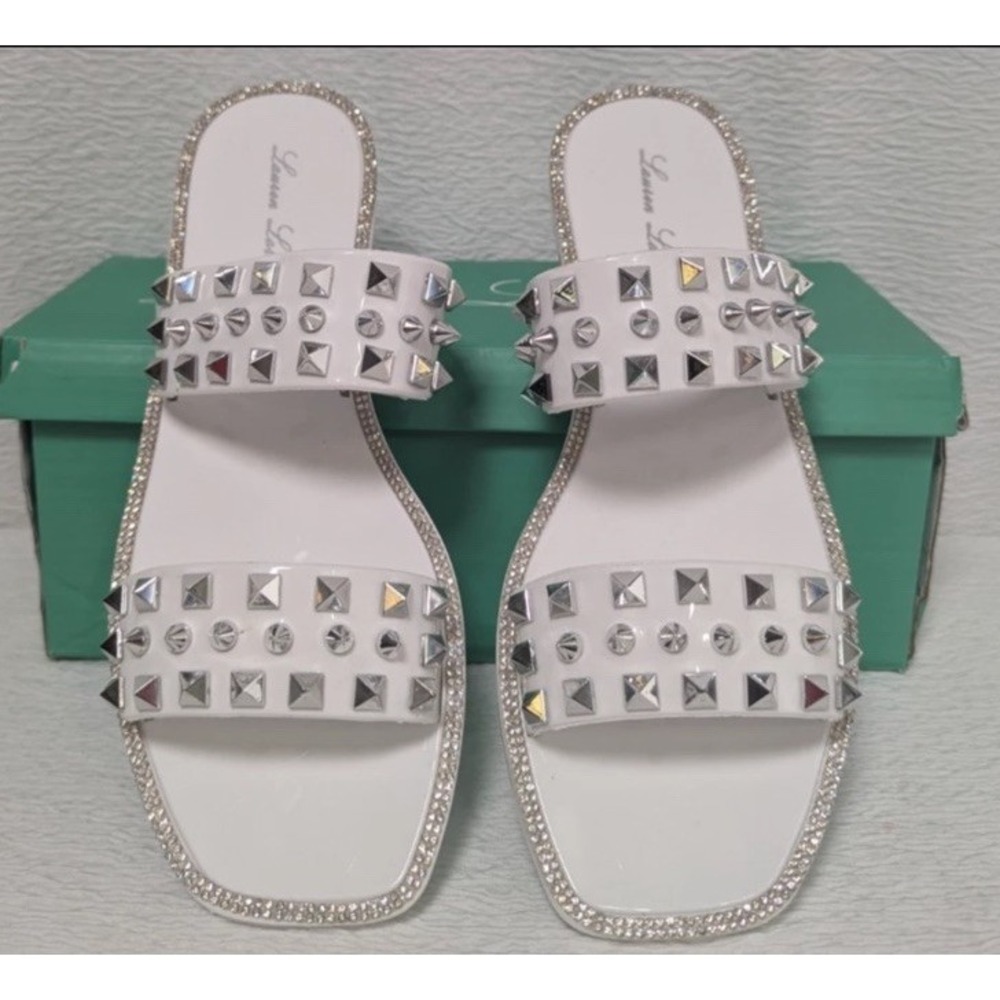 Lauren Larraine - Studley - White Flat Sandals - Size 6.5